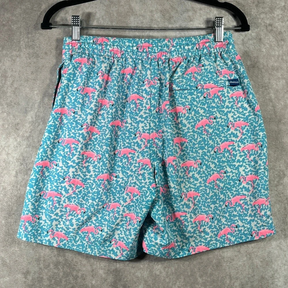 Chubbies The Domingos Are For Flamingos Swim Trunks Mens Medium Blue Beach